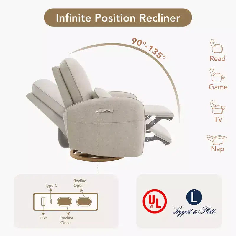 Sillón Reclinable Giratorio Eléctrico para Bebés Spruce & Spring con Cojín Lumbar
