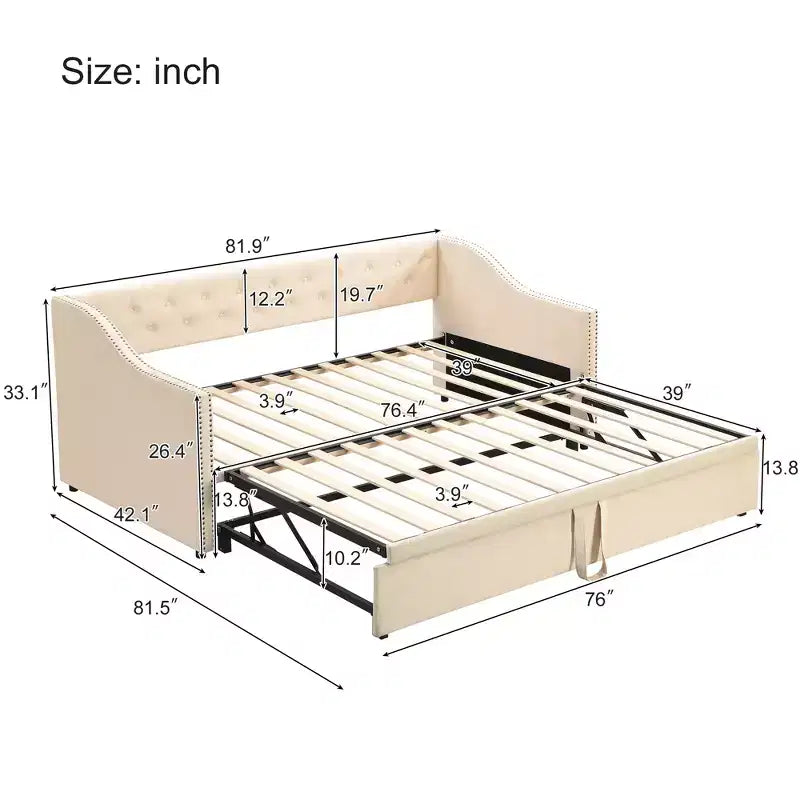 Bellemave sofá cama tapizado individual con nido elevable, estructura de sofá cama individual con nido extensible, sofá cama tapizado, dormitorio, sala de estar, beige