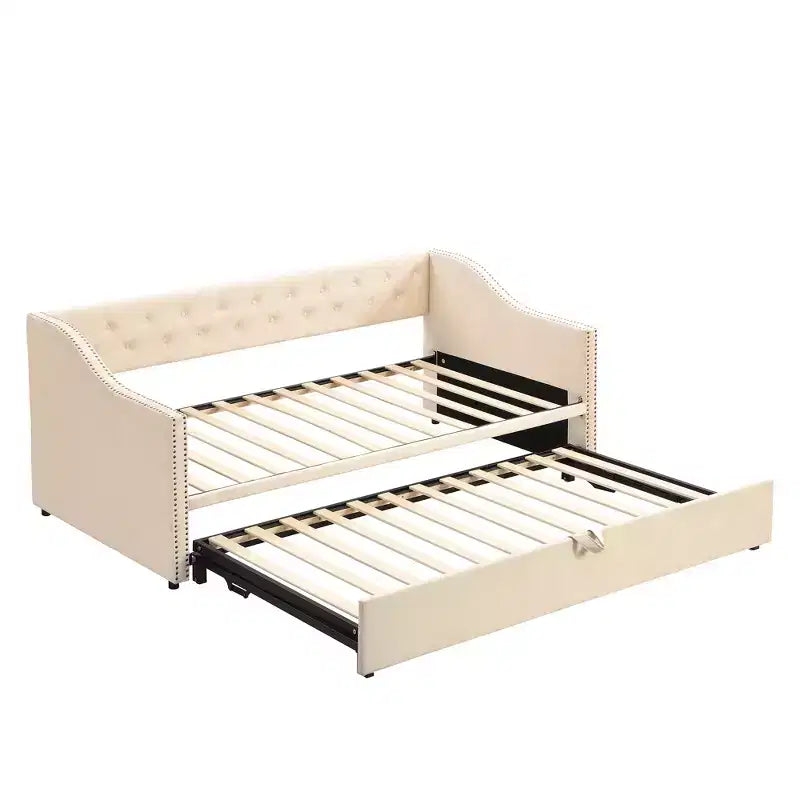 Bellemave sofá cama tapizado individual con nido elevable, estructura de sofá cama individual con nido extensible, sofá cama tapizado, dormitorio, sala de estar, beige