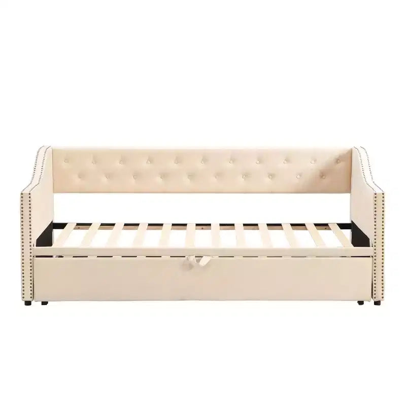Bellemave sofá cama tapizado individual con nido elevable, estructura de sofá cama individual con nido extensible, sofá cama tapizado, dormitorio, sala de estar, beige