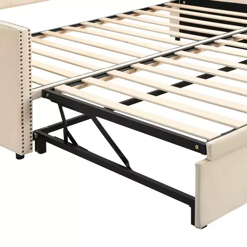 Bellemave sofá cama tapizado individual con nido elevable, estructura de sofá cama individual con nido extensible, sofá cama tapizado, dormitorio, sala de estar, beige
