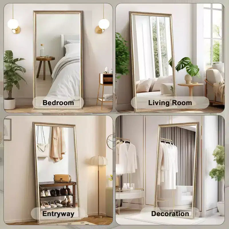 Espejo de cuerpo entero de 70 x 32 pulgadas con marco de madera, espejo de pie de 5 mm con orificio para colgar, espejo de pared para sala de estar, vestidor
