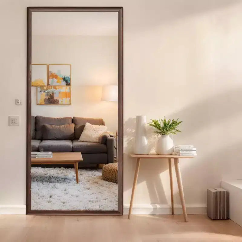 Espejo de cuerpo entero de 70 x 32 pulgadas con marco de madera, espejo de pie de 5 mm con orificio para colgar, espejo de pared para sala de estar, vestidor