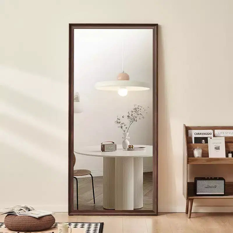 Espejo de cuerpo entero de 70 x 32 pulgadas con marco de madera, espejo de pie de 5 mm con orificio para colgar, espejo de pared para sala de estar, vestidor