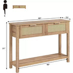 Mesa de Consola Estrecha de Ratán, Mesa de Sofá Boho de 2 Cajones, Almacenamiento de Entrada de 2 Niveles, Mesa Detrás del Sofá para Sala de Estar y Pasillo