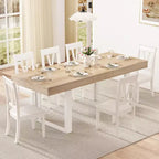 Zevemomo63-78.7Expandable Dining Table,6-10 Kitchen Table,Rectangular Kitchen Table with Metal Track,Tapered U-Shaped Legs for Dining Room,Office-Oak