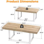 Mesa de comedor extensible Zevemomo63-78.7, mesa de cocina de 6 a 10 asientos, mesa de cocina rectangular con riel metálico, patas cónicas en forma de U para comedor, oficina - Roble