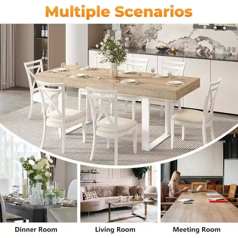 Mesa de comedor extensible Zevemomo63-78.7, mesa de cocina de 6 a 10 asientos, mesa de cocina rectangular con riel metálico, patas cónicas en forma de U para comedor, oficina - Roble