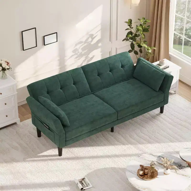 89 Sofá cama moderno con 2 almohadas Sofá cama futón tapizado en chenilla con respaldo ajustable Sofá cama de asiento profundo para sala de estar apartamento