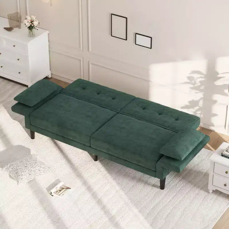 89 Sofá cama moderno con 2 almohadas Sofá cama futón tapizado en chenilla con respaldo ajustable Sofá cama de asiento profundo para sala de estar apartamento
