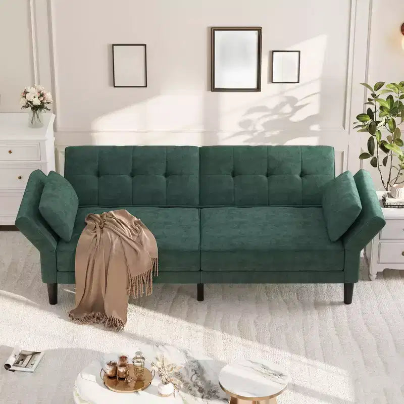 89 Sofá cama moderno con 2 almohadas Sofá cama futón tapizado en chenilla con respaldo ajustable Sofá cama de asiento profundo para sala de estar apartamento