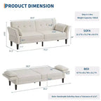 89 Sofá cama moderno con 2 almohadas Sofá cama futón tapizado en chenilla con respaldo ajustable Sofá cama de asiento profundo para sala de estar apartamento