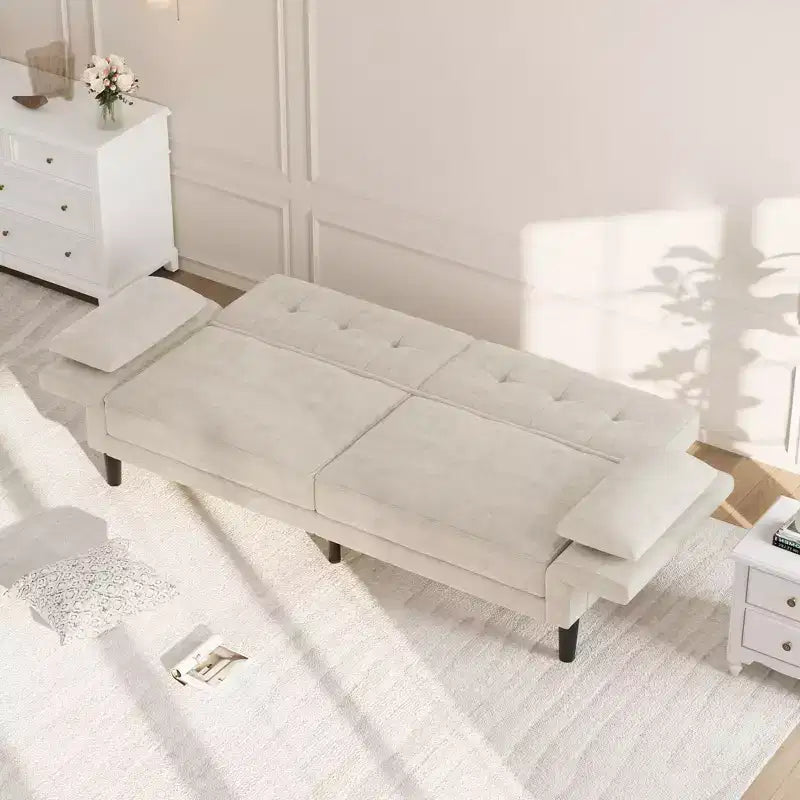 89 Sofá cama moderno con 2 almohadas Sofá cama futón tapizado en chenilla con respaldo ajustable Sofá cama de asiento profundo para sala de estar apartamento
