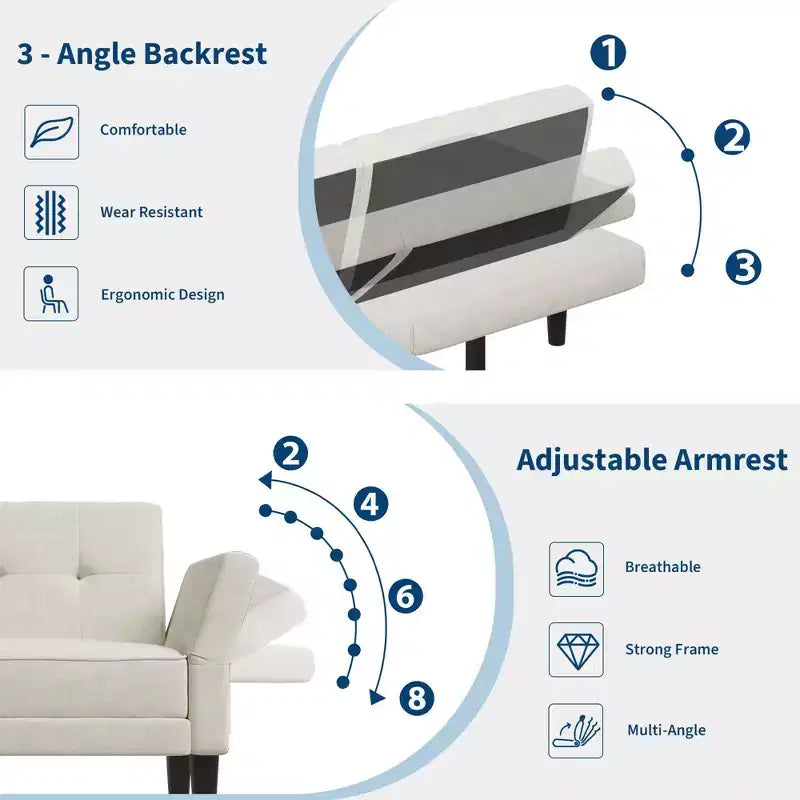 89 Sofá cama moderno con 2 almohadas Sofá cama futón tapizado en chenilla con respaldo ajustable Sofá cama de asiento profundo para sala de estar apartamento