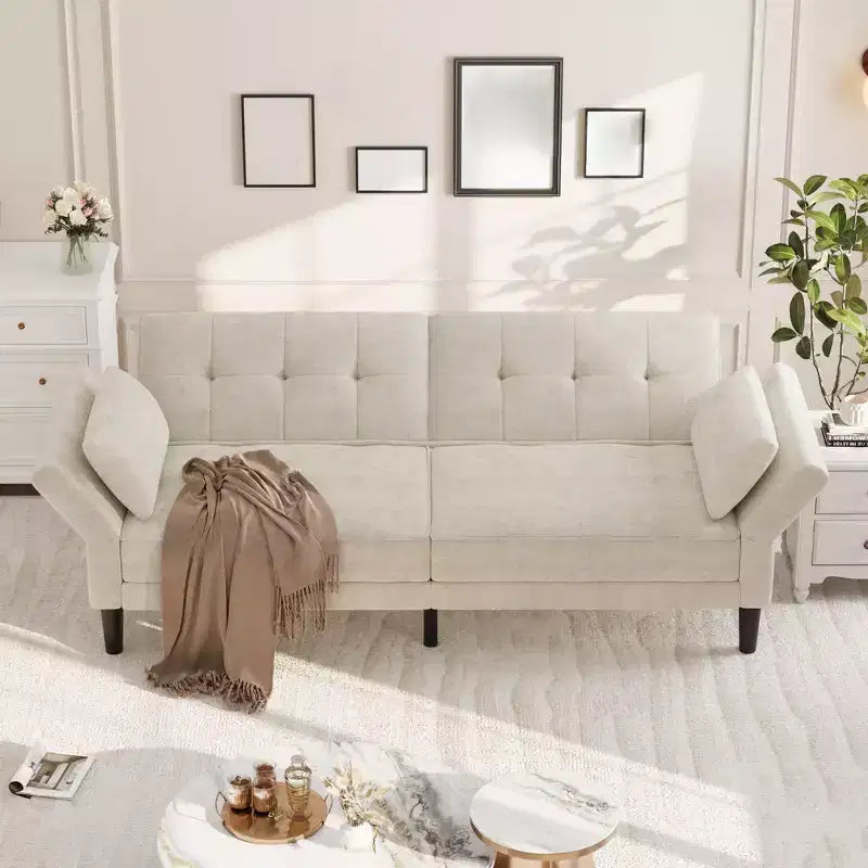 89 Sofá cama moderno con 2 almohadas Sofá cama futón tapizado en chenilla con respaldo ajustable Sofá cama de asiento profundo para sala de estar apartamento