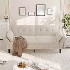89 Sofá cama moderno con 2 almohadas Sofá cama futón tapizado en chenilla con respaldo ajustable Sofá cama de asiento profundo para sala de estar apartamento