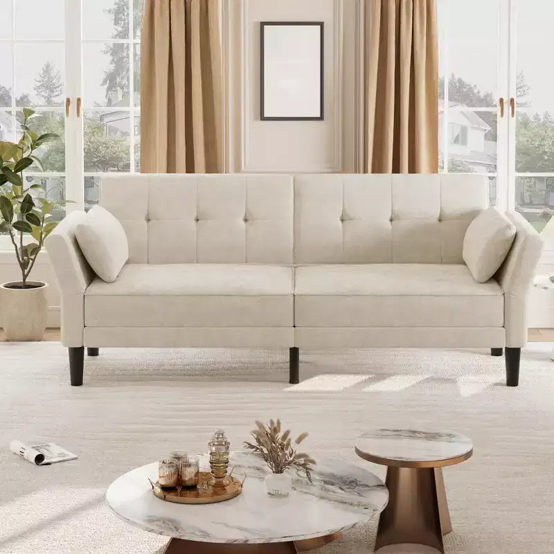 89 Sofá cama moderno con 2 almohadas Sofá cama futón tapizado en chenilla con respaldo ajustable Sofá cama de asiento profundo para sala de estar apartamento