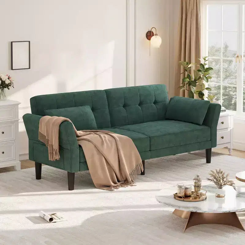 89 Sofá cama moderno con 2 almohadas Sofá cama futón tapizado en chenilla con respaldo ajustable Sofá cama de asiento profundo para sala de estar apartamento