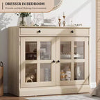 35.4 Aparador blanco moderno - Vitrina con puertas de vidrio y cajones de almacenamiento para comedor y cocina