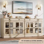 35.4 Aparador blanco moderno - Vitrina con puertas de vidrio y cajones de almacenamiento para comedor y cocina
