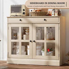 35.4 Aparador blanco moderno - Vitrina con puertas de vidrio y cajones de almacenamiento para comedor y cocina