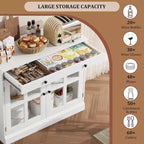 35.4 Aparador blanco moderno - Vitrina con puertas de vidrio y cajones de almacenamiento para comedor y cocina