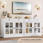 35.4 Aparador blanco moderno - Vitrina con puertas de vidrio y cajones de almacenamiento para comedor y cocina