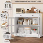 35.4 Aparador blanco moderno - Vitrina con puertas de vidrio y cajones de almacenamiento para comedor y cocina