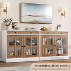 35.4 Aparador blanco moderno - Vitrina con puertas de vidrio y cajones de almacenamiento para comedor y cocina