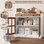 35.4 Aparador blanco moderno - Vitrina con puertas de vidrio y cajones de almacenamiento para comedor y cocina