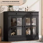 35.4 Aparador blanco moderno - Vitrina con puertas de vidrio y cajones de almacenamiento para comedor y cocina