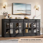 35.4 Aparador blanco moderno - Vitrina con puertas de vidrio y cajones de almacenamiento para comedor y cocina