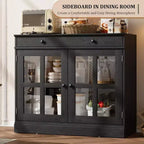 35.4 Aparador blanco moderno - Vitrina con puertas de vidrio y cajones de almacenamiento para comedor y cocina