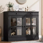 35.4 White Modern Sideboard - Glass Door Buffet Cabinet with Drawer Storage for Dining Room & Kitchen