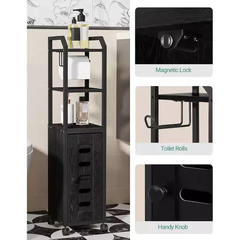 Armario de almacenamiento para baño - Armario para almacenar papel higiénico, Portarrollos de papel higiénico pequeño con 4 ruedas