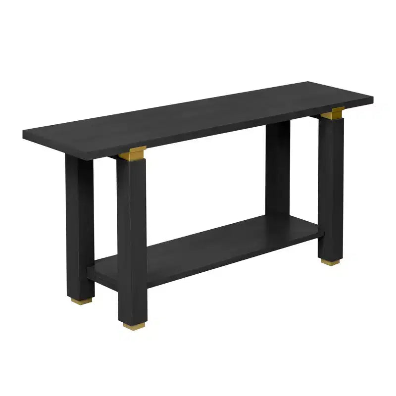 Mesa consola estrecha moderna de 63 pulgadas, mesa de entrada con detalles de metal y estante abierto, mesa decorativa para sala de estar, pasillo, negra