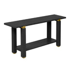 Mesa consola estrecha moderna de 63 pulgadas, mesa de entrada con detalles de metal y estante abierto, mesa decorativa para sala de estar, pasillo, negra