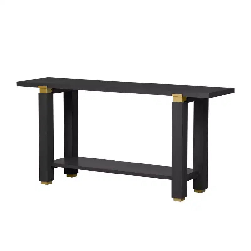 Mesa consola estrecha moderna de 63 pulgadas, mesa de entrada con detalles de metal y estante abierto, mesa decorativa para sala de estar, pasillo, negra