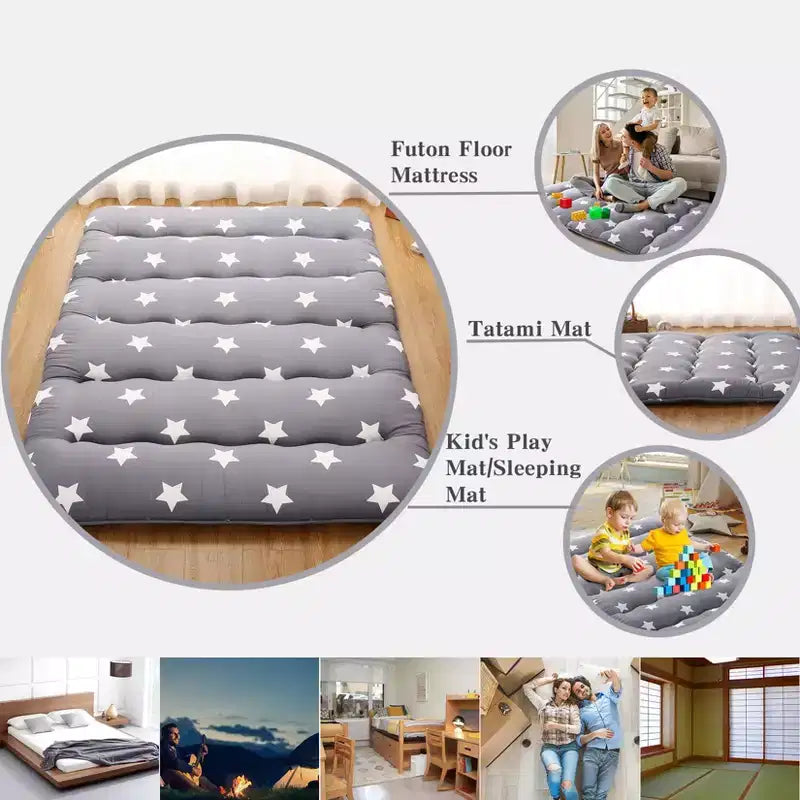 Colchón japonés futón de suelo, colchoneta de tatami portátil para acampar, almohadilla para dormir para niños, colchón enrollable plegable
