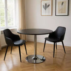 HomeRoots Mesa de comedor de 36 pulgadas con tapa redonda de madera negra y plateada y base de pedestal de metal
