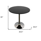 HomeRoots Mesa de comedor de 36 pulgadas con tapa redonda de madera negra y plateada y base de pedestal de metal