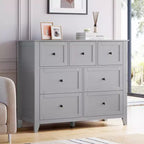 Mueble de Almacenamiento de Madera con Cajonera, Cómoda con 7 Cajones, para Recibidor, Salón, Dormitorio, Gris