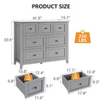 Mueble de Almacenamiento de Madera con Cajonera, Cómoda con 7 Cajones, para Recibidor, Salón, Dormitorio, Gris