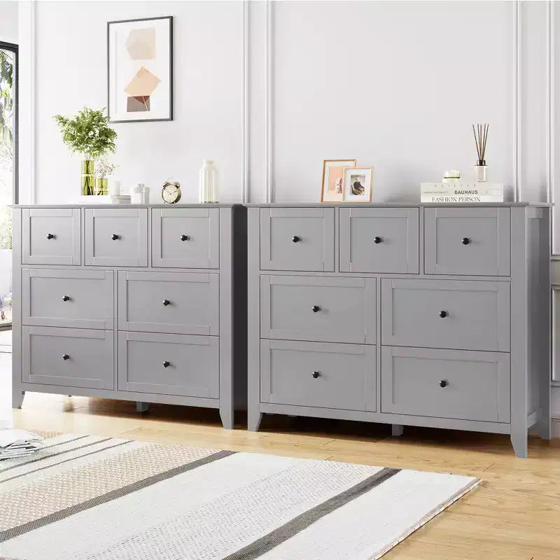 Mueble de Almacenamiento de Madera con Cajonera, Cómoda con 7 Cajones, para Recibidor, Salón, Dormitorio, Gris