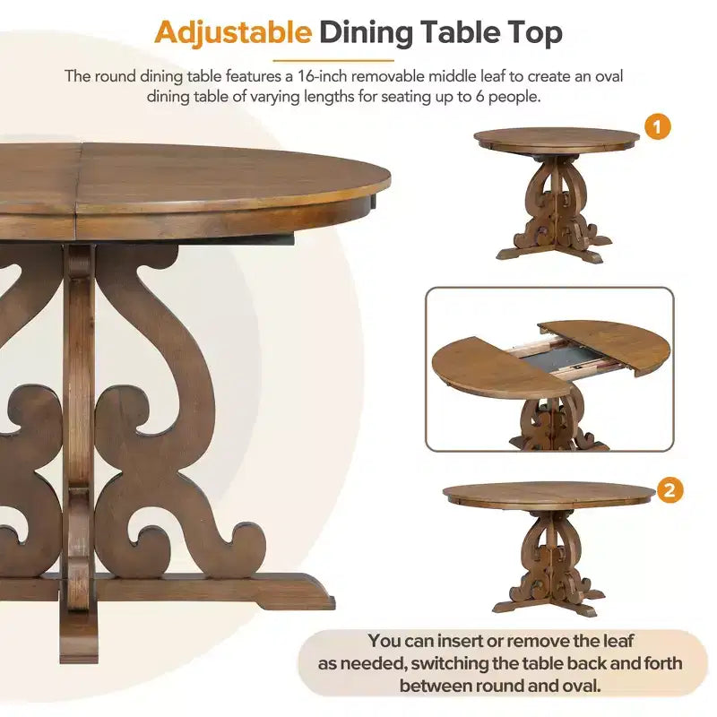 Juego de mesa de cocina de granja para 4 personas, juego de mesa de comedor redonda extensible de madera y 4 sillas tapizadas, juego de comedor retro para cocina