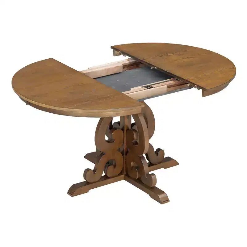 Juego de mesa de cocina de granja para 4 personas, juego de mesa de comedor redonda extensible de madera y 4 sillas tapizadas, juego de comedor retro para cocina