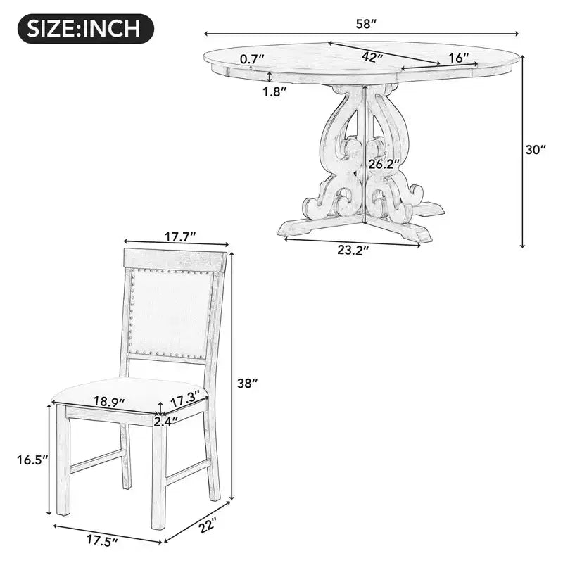 Juego de mesa de cocina de granja para 4 personas, juego de mesa de comedor redonda extensible de madera y 4 sillas tapizadas, juego de comedor retro para cocina