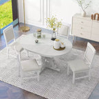 Juego de mesa de cocina de granja para 4 personas, juego de mesa de comedor redonda extensible de madera y 4 sillas tapizadas, juego de comedor retro para cocina