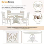 Juego de mesa de cocina de granja para 4 personas, juego de mesa de comedor redonda extensible de madera y 4 sillas tapizadas, juego de comedor retro para cocina