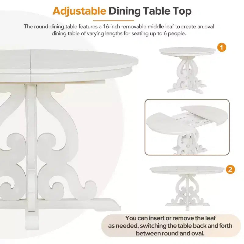 Juego de mesa de cocina de granja para 4 personas, juego de mesa de comedor redonda extensible de madera y 4 sillas tapizadas, juego de comedor retro para cocina